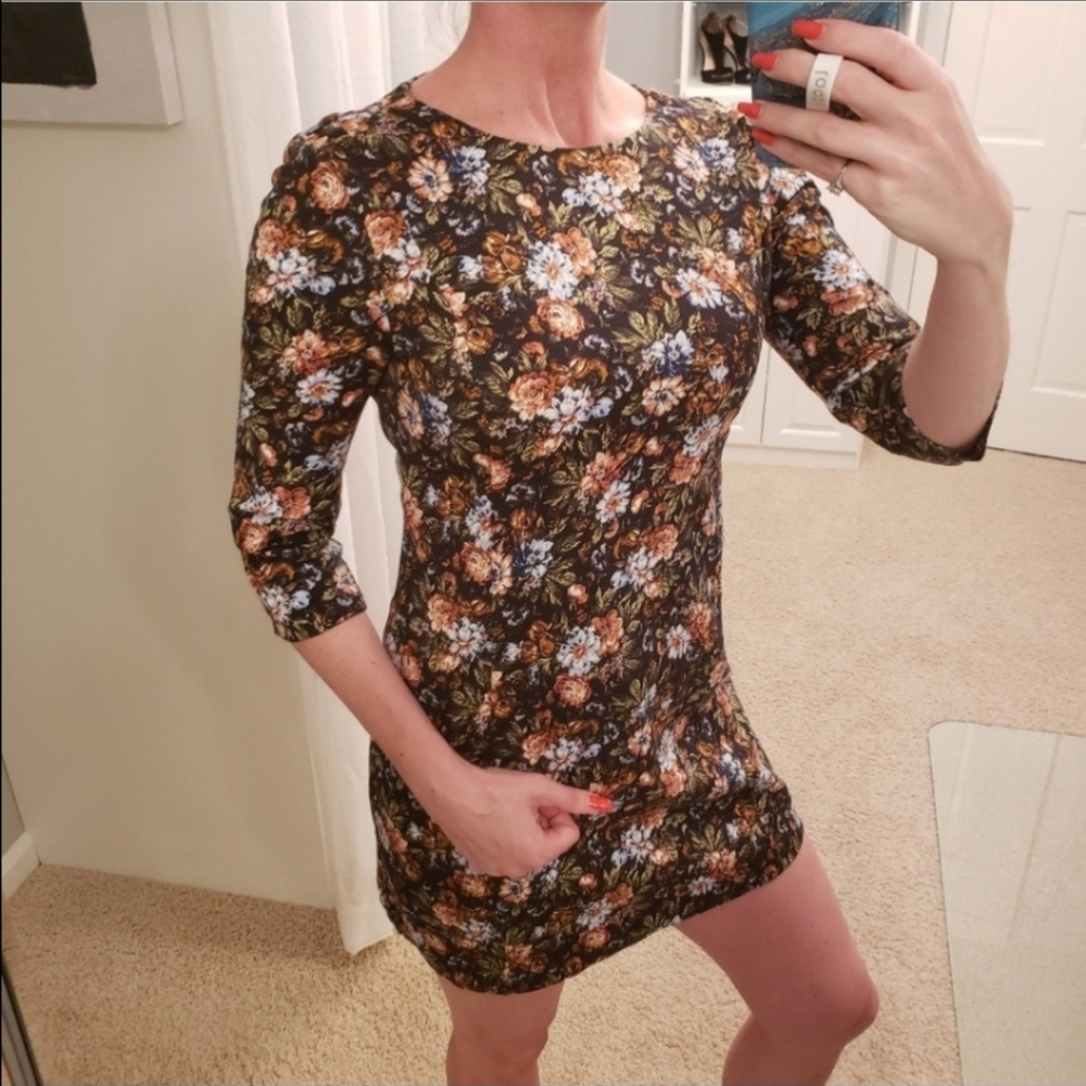 Zara Floral Mini Dress Brown Size Large